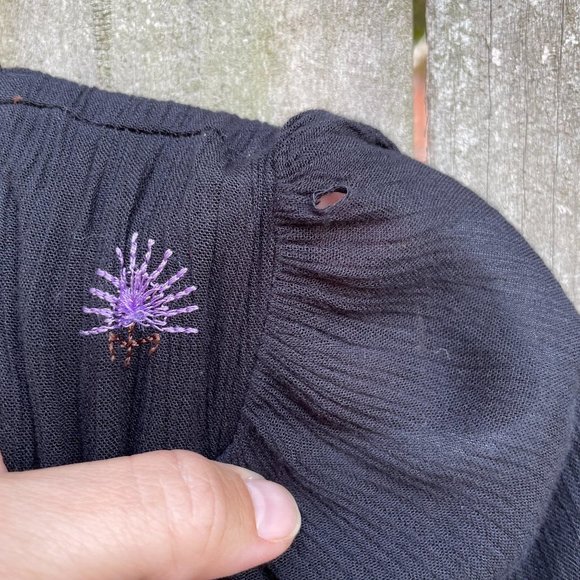 Free People Rhiannon Embroidered Babydoll Dress Black Purple Size XS New - Picture 11 of 12